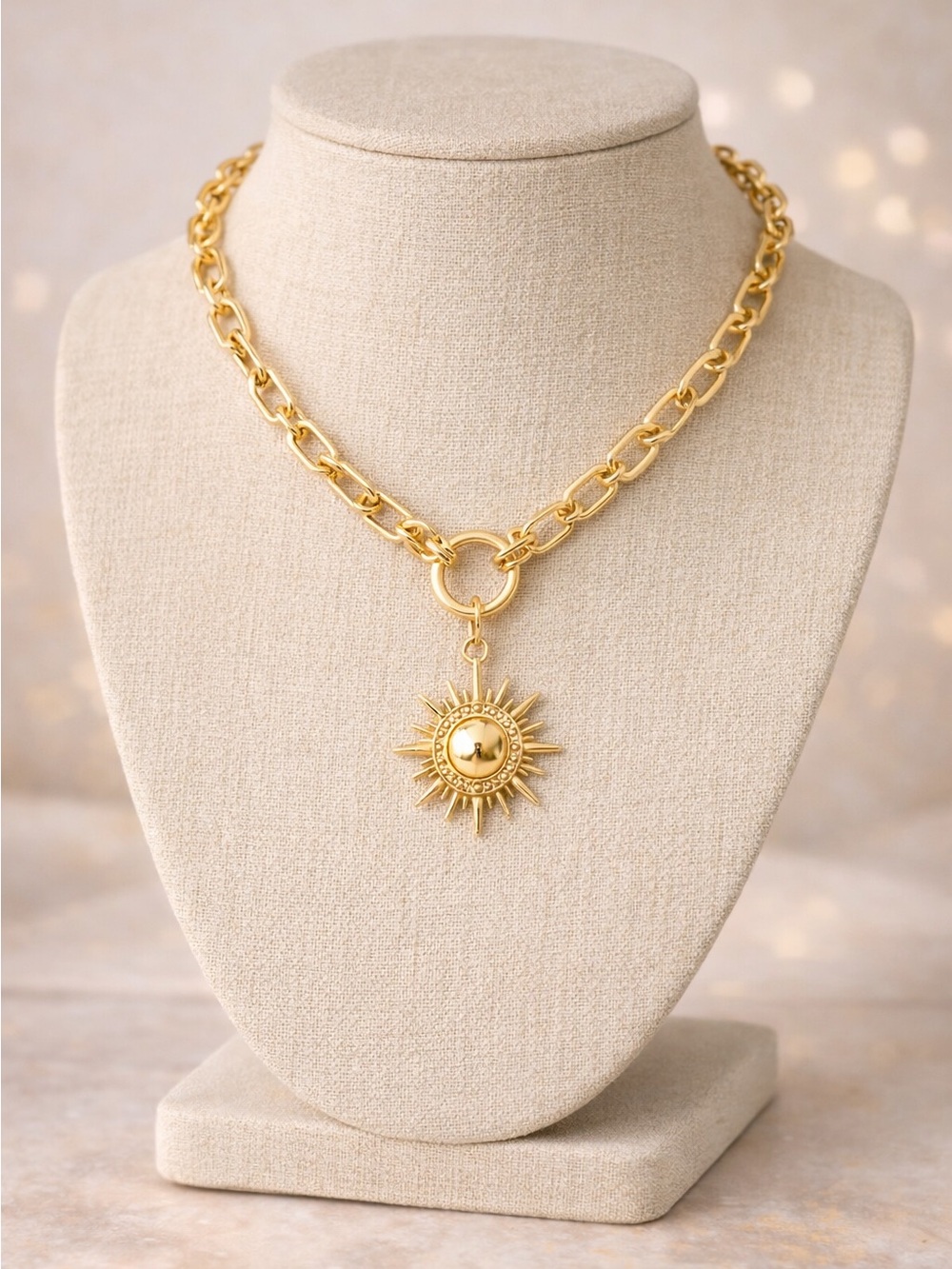 Gold Sun Pendant Chunky Chain Necklace - Women Jewelry